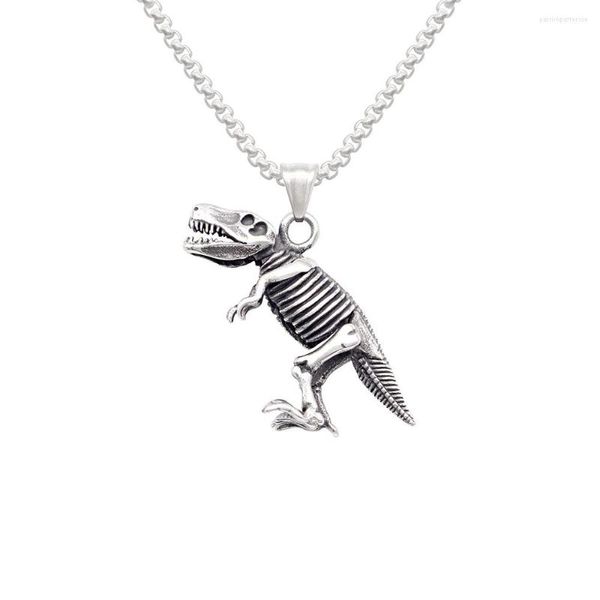Collares pendientes de acero inoxidable tiranosaurio Rex dinosaurio esqueleto collar para hombres Rock Punk Hip Hop hombre novio regalo