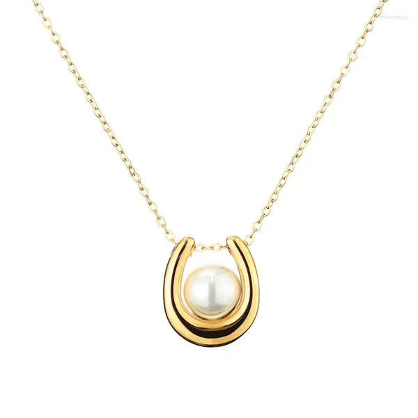Pendentif Colliers Collier chanceux en forme de U en acier inoxydable avec perle géométrique Talisman haut de gamme anniversaire bijoux inspiration