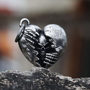 Pendentif Colliers En Acier Inoxydable Unique Coeur Brisé Avec Crâne Hommes Collier Mode Unisexe Bijoux Gothique Couple Cadeau V228Pendant