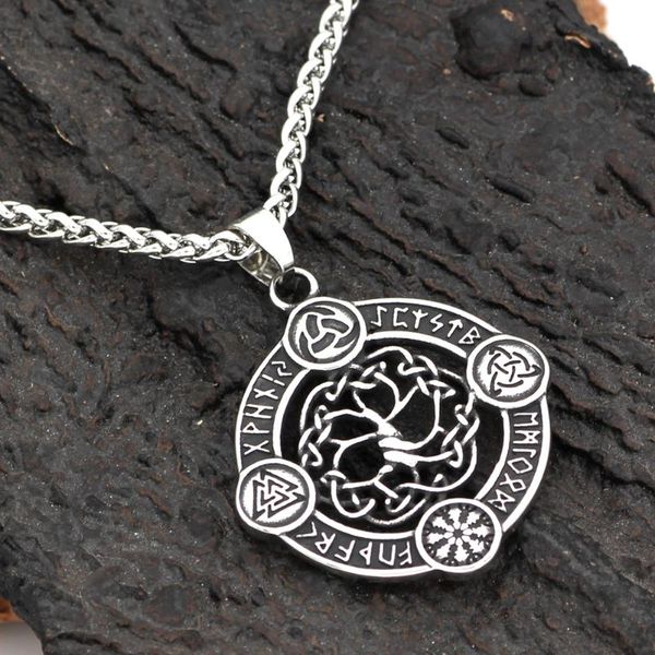 Pendentif Colliers Acier Inoxydable Viking Boussole Nordique Vegvisir Odin Amulette Collier Avec Sac Cadeau