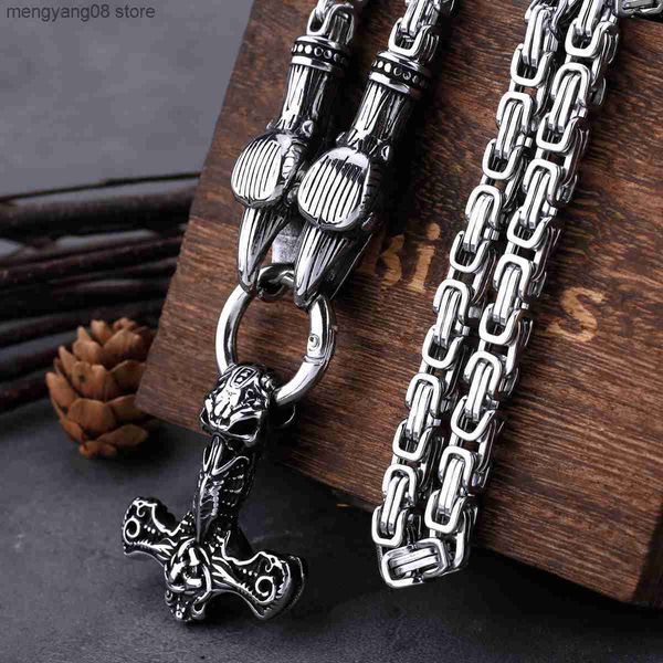 Collares pendientes de acero inoxidable Viking Thor's Hammer Mjolnir Colgante Cuervo Traje Collar Hombres Punk Celta Nudo Encanto Joyería de moda DropShipping T230609