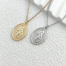 Pendentif Colliers En Acier Inoxydable Vierge Marie De Guadalupe Ovale Médaille Collier Pour Femmes Prière Foi Religieux Amulette Bijoux Cadeau