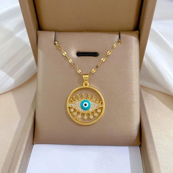 Pendentif Colliers Acier inoxydable Ondulation de l'eau Cils Yeux Collier du Diable Bijoux en cuivre pour femmes