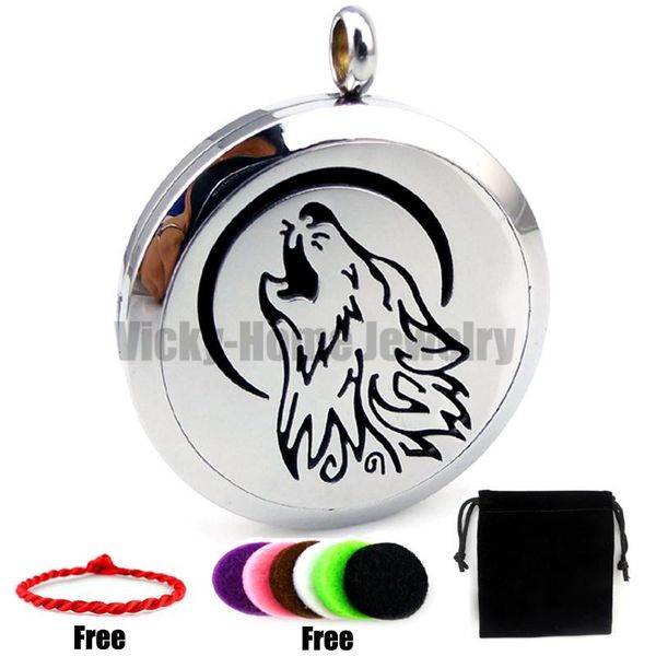 Pendentif Colliers En Acier Inoxydable Wolf Huiles Essentielles Diffuseur Médaillon Avec Coussinets CollierPendentifPendentif