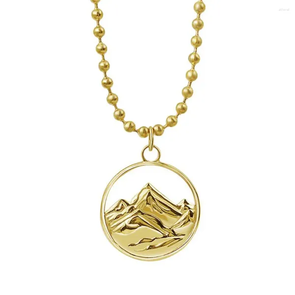 Colliers pendants pour femmes en acier inoxydable hommes 18 carats à l'or collier de montagne de neige avec chaîne de perles de 24 pouces