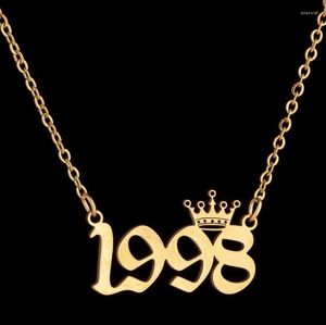 Collares pendientes Número de año de acero inoxidable Oro para mujeres Diseño único Tiaras de cumpleaños Corona 1980 1994 a 2012 Gargantilla Regalo Niños