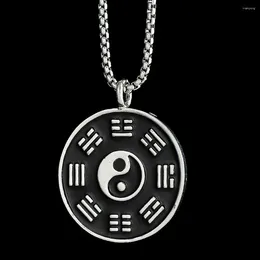 Pendentif Colliers Acier inoxydable Yin Yang Cercle Collier Chinois Feng Shui Tai Chi Bagua Charms Chanceux Sécurité et Paix Bijoux Cadeau