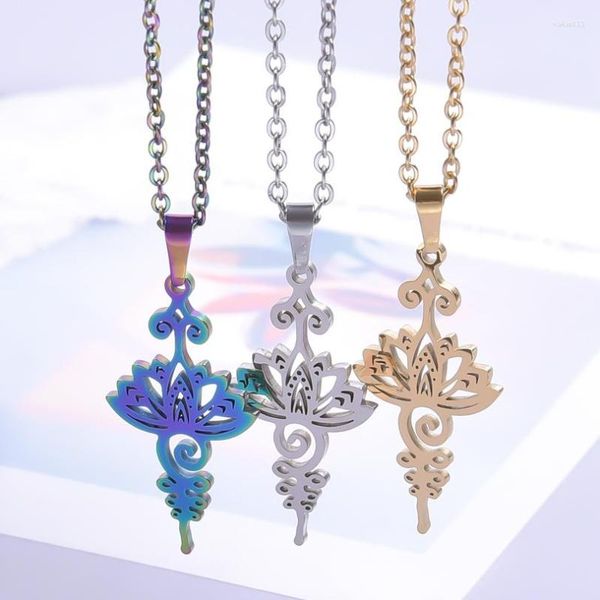 Collares colgantes de acero inoxidable Yoga Lotus para mujeres Bohemia Chakra flor cadena Colllares Mujer accesorios de joyería al por mayor