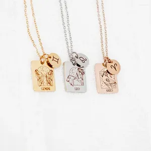 Collares colgantes Signo del zodiaco de acero inoxidable Collar para mujer Constelación Astrología Colgantes para niñas Collar Tarot Charms Joyería
