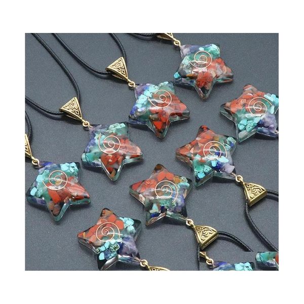 Collares pendientes Estrella 7 Chakras Collar de piedra de orgonita Cinco puntos Forma Energía curativa Orgón natural Pendum de cristal Suerte Om Judío Dhlzc