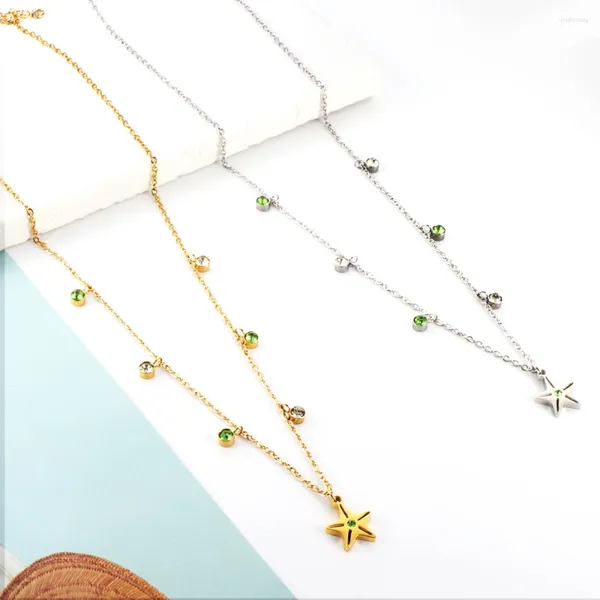 Pendentif Colliers Star Charm Collier en acier inoxydable pour femmes Couleur Or CZ Cristal Couker Anti-allergie Tempérament Bijoux