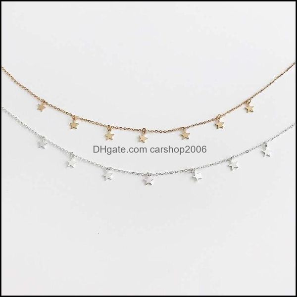 Pendentif Colliers Star Choker Bijoux Disque Pièce À La Main Simple Plaqué Or 14K Sier Délicat Étoiles Délicates Et Chaîne De Perles Sautoirs Dro Dh5Xf