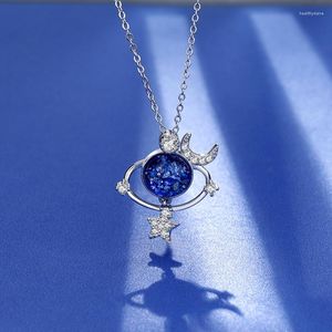 Collares colgantes Estrella Luna Bola Pequeño Universo Collar Cubic Zirconia Zafiro Adecuado para regalo de graduación