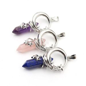 Hangende kettingen ster maanbloem natuurlijke kristallen steen voor ketting sieraden maken zeshoekige punt lapis amethists roze kwarts pendulumpen