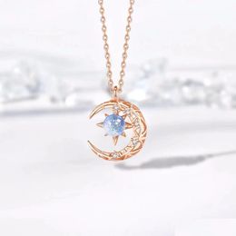 Collares colgantes Collar de luna de estrella para mujer Cerradura de piedra de cristal Cadena de hueso Luz Diseño de nicho de lujo Regalo de cumpleaños 2021 Nuevo Dro Dhgarden Dhfww