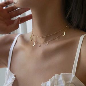 Hanger Kettingen Ster Maan Hanger Sleutelbeenketting Dubbele Lagen Kralen Minimalistische Damesmode Collares Zomer Alledaagse Sieraden BijouxL242313