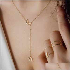 Collares colgantes Estrella Luna Collar colgante Joyería para mujeres Niñas Oro Sier Tendencias de moda Marca Encantos Langosta Cierre Cadena de eslabones DHZXA