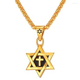 Hanger kettingen ster van David Cross Charm Joodse sieraden vrouwen mannen roestvrij staal goud kleur hangers p002