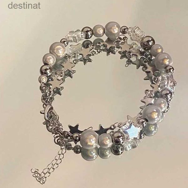 Pendentif Colliers Étoile Pentagramme Perle Perle Bracelet pour Femmes Harajuku Cristal Vintage Esthétique Charme Double Couche Chaîne Bracelet Bijoux CadeauL242313