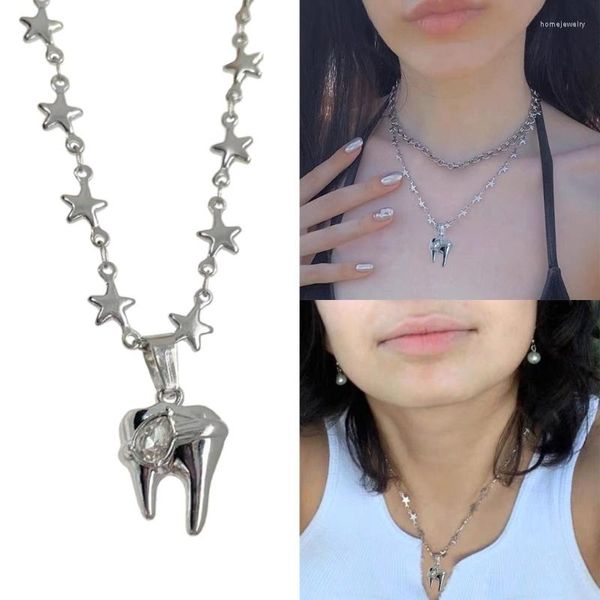 Pendentif Colliers Étoile Dent Collier Ras Du Cou Délicat Minuscule Pentagramme Charme Clavicule Chaîne Y2K Bijoux De Tous Les Jours Pour Femmes Fille