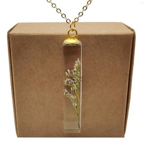 Colliers pendents Statedice Real Flowers Lovers Transparent Cube Resin Gold Color Chain Long Collier Femmes Boho Fashion Bijoux