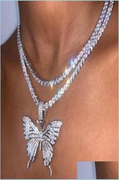 Pendentif colliers déclaration grand papillon pendentif collier Hip Hop glacé strass chaîne pour les femmes Bling Tennis cristal Animal 7801236