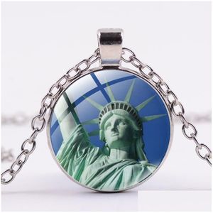 Pendentif Colliers Statue De La Liberté Art Photo Collier Verre Cabochon Pull Longue Chaîne Bijoux Cadeau Femmes Drop Delivery Pendentifs Dhc6D