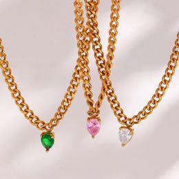 Hanger kettingen Steampunk gouden Cubaanse linkketen voor vrouwen Waterdrop Groen roze zirkoon kristal choker roestvrijstalen sieraden