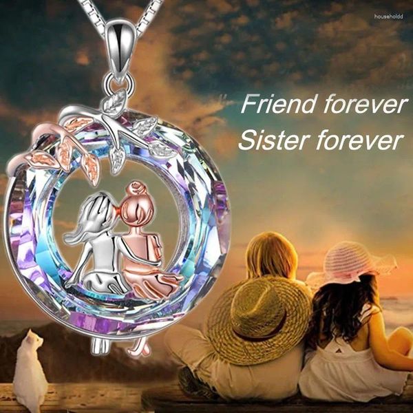 Pendentif Colliers Acier Fun Bijoux Mode Branche Ronde Cheveux Longs Sœurs Collier Dames Tendance Collier Chaîne Pour Amis Cadeau D'anniversaire