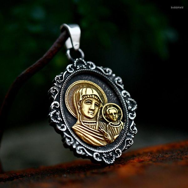 Collares pendientes Soldado de acero Religioso Jesús Madre Inoxidable Nuestra Señora Virgen María Joyería Hombre o mujer SS8-883P