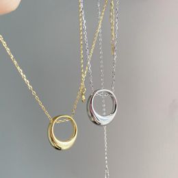 Pendentif Colliers Sterling Rond Doré Argent Collier Creux Cercle Goutte D'eau Simple Géométrique Bijoux Femme Engagé Maman Anniversaire Gif