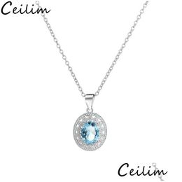 Pendentif Colliers Sterling Sier Bleu Cristal Strass Collier Simated Gemstone Pour Femmes Filles En Gros Drop Delivery Juif Dhgarden Dh3Yn