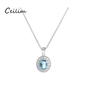 Pendentif Colliers Sterling Sier Bleu Cristal Strass Collier Simated Gemstone Pour Femmes Filles En Gros Drop Delivery Bijoux Stylo Otnmf