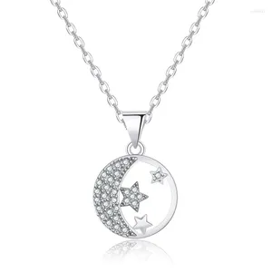 Colliers pendants Sterling Sier Fashion Moon Star Star Crystal déclaration Collier pour les femmes Girls Valentin Gift Gift Bijoux