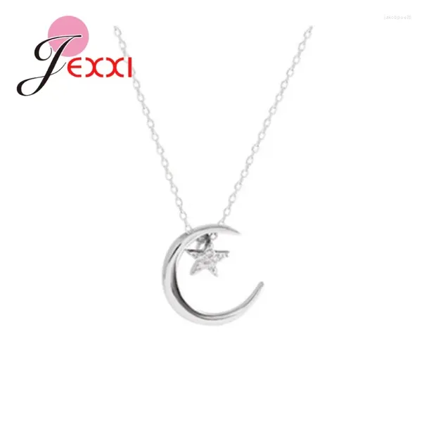 Pendentif Colliers Sterling Silver 925 Collier lumineux en forme de lune et d'étoile pour femmes filles à la mode accessoire de bijoux fins