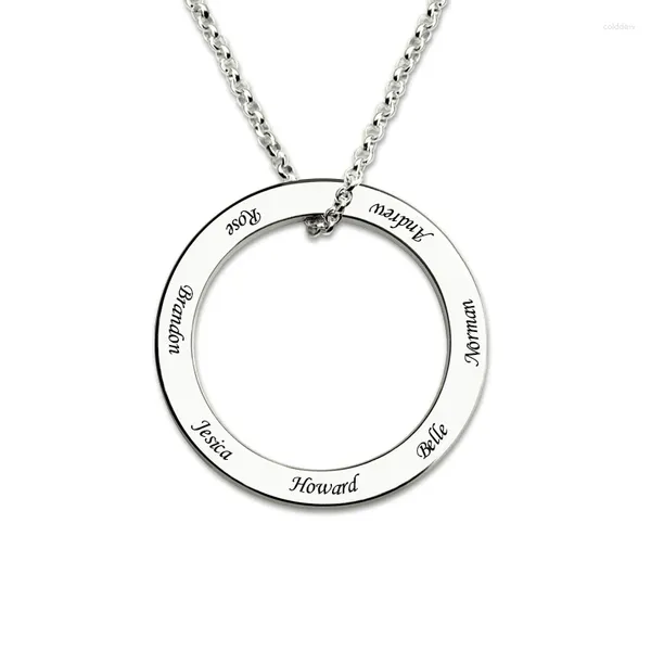 Collares colgantes Plata esterlina 925 Nombres grabados personalizados Collar de aro Nombre de familia Círculo Cadena de letras personalizadas