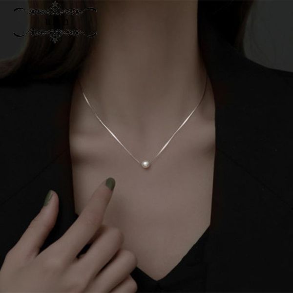 Pendentif Colliers En Argent Sterling Unique Perle Collier Femme Minorité Lumière Luxe Exquis 2023 Simple Tempérament Clavicule ChaînePendant