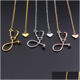 Collares pendientes Estetoscopio Collar Lariat Corazón Rosa Oro Color Negro Más nuevo Enfermera Médica Collares Bijoux Entrega de gota Joyería P Dhsfr