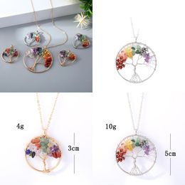 Colliers pendants Stone Crystal Charms Copper Twine Tree of Life Wrap Wrap Amethyst Tiger Eye Rose Quartz Bijoux en gros Dr Otq41 entier