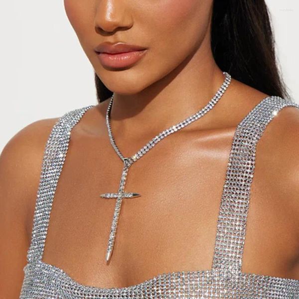 Colliers pendants Stonefans Fashion Rhingestone Cross Slebing Collier Femmes Gothic Crystal Clavicule Chaîne de bijoux ACCESSOIRES