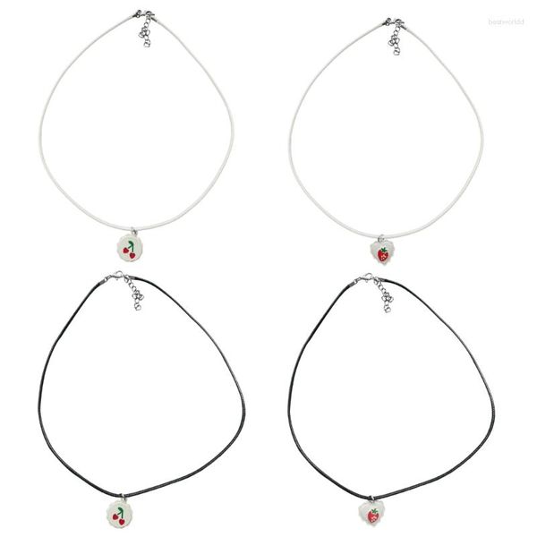 Collares colgantes fresa cereza encanto para mujeres hombres corazón redondo clavícula cadena joyería