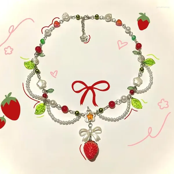 Pendentif Colliers Strawberry Fields Collier de perles Cadeau Bijoux faits à la main Coquette Y2k