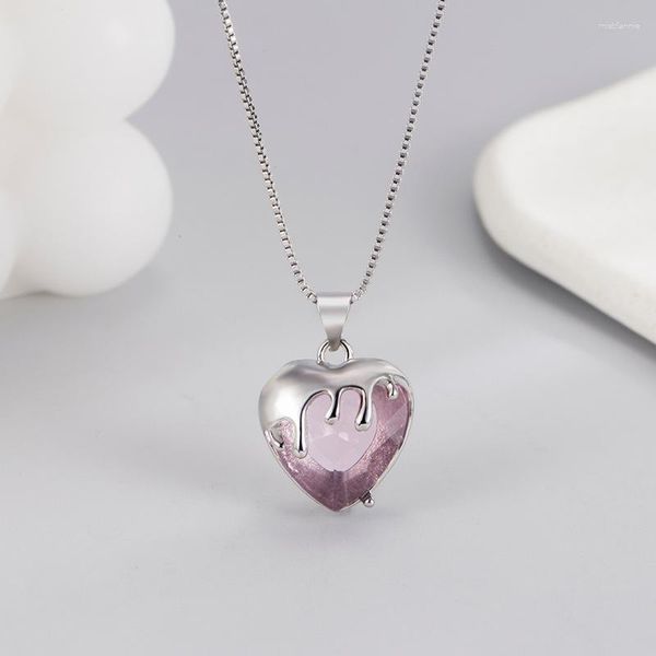 Pendentif Colliers Collier Coeur Fraise Pour Femmes Or Blanc Couleur Épais Plaqué Chandail Chaîne Bijoux De Mode Femme