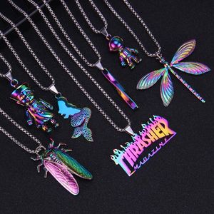 Hanger kettingen straat hiphop blussen ketting zeemeermin spiraalvormige streep astronaut dragonfly cicada minderheid tide kleurrijke hangerhendant