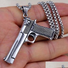 Pendentif Colliers Street Pistolet Collier Ancien Sier En Acier Inoxydable Modèle De Pistolet Hommes Bijoux Discothèque Hiphop Fine Drop Livraison Penda DH7V4