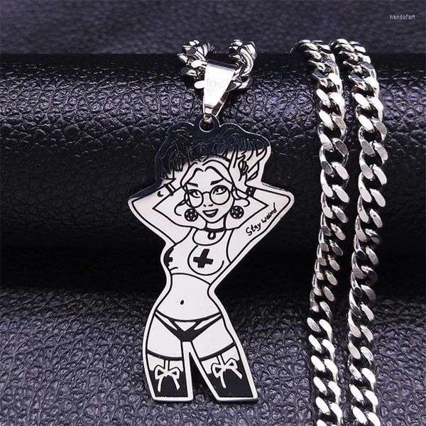 Pendentif Colliers Streetwear Coquette Goth Satan Collier En Acier Inoxydable Wicca Tatouage Fille Sorcière Lune Gothique Bijoux Accessoires N4039