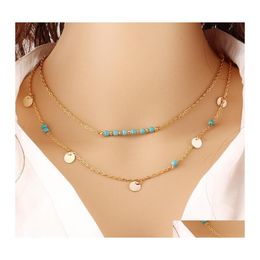 Colliers pendentifs Chaîne Gland Bar Mtilayer Collier Vintage Boho Turquoise Perles Pendentifs Longues Charmes Chaînes Drop Livraison Bijoux Dhdbt