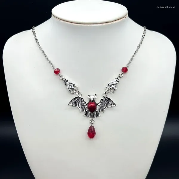 Pendentif Colliers Superbe gothique Vampire Bat Collier Perles de cristal rouge Déclaration de bijoux