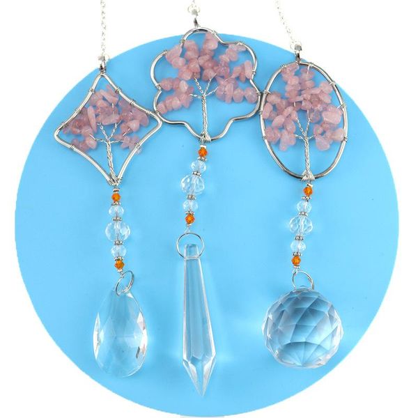 Pendentif Colliers Style 3pcs / lots Rose Quartz Gravier Cristal Arbre de vie Rideau intérieur Accessoires décoratifsPendentif