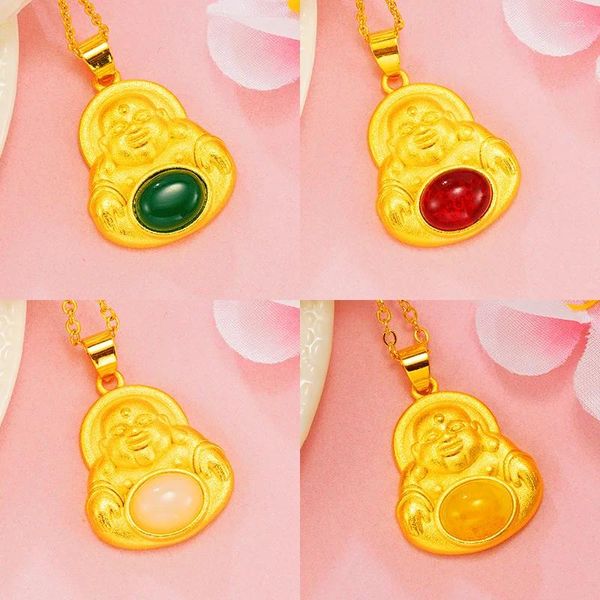 Collares colgantes estilo Buda para mujeres color oro color gema o-chian collar joyería de moda